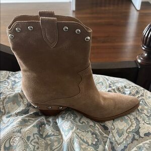 Women's Tan Suede Ankle Boots- Marc Fisher like new studded boots